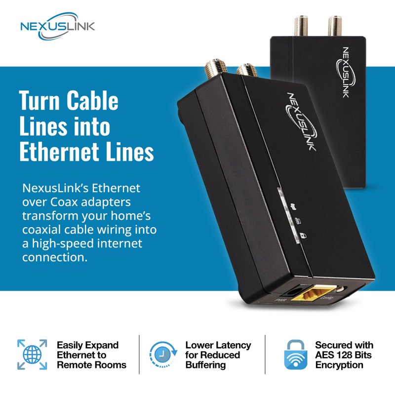 Nexuslink G.hn Ethernet Over Coax Adapter Kit - 1.2Gbps Network for Unused/Dark Coax - Secure Wired Connection for Gaming & Streaming - Easy Setup - Not for Cable TV/Internet - 2 Units (GCA-1200-KIT) - Image 2